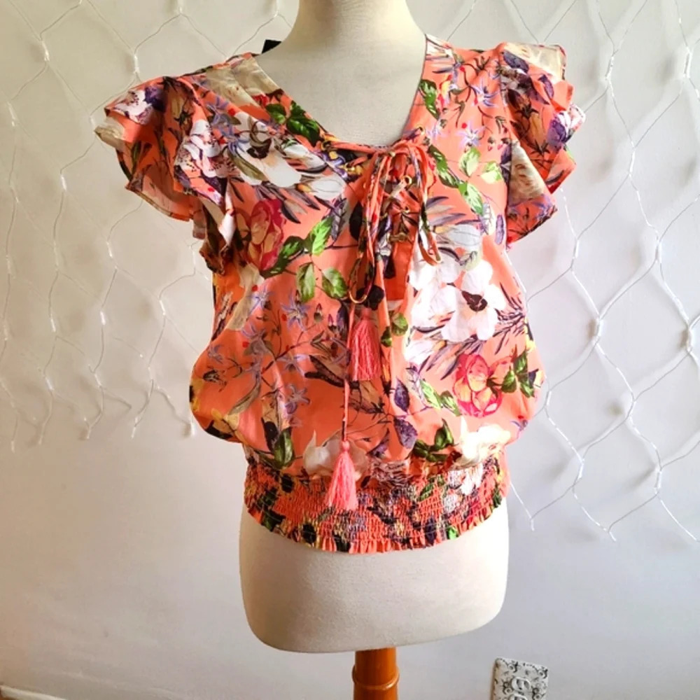 ¤ INC Floral Blouse / Peach & Green / Size Medium
